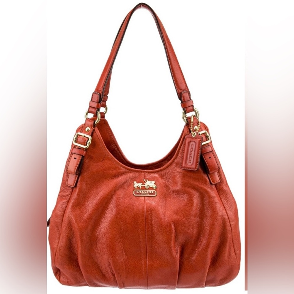 Coach Red Leather Shoulder Bag with Gold Hardware